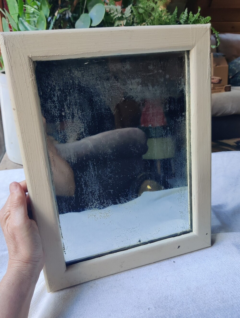 Vintage Antique Farmhouse Mirror 11x14 Cottage Simple White Chippy Paint Patina